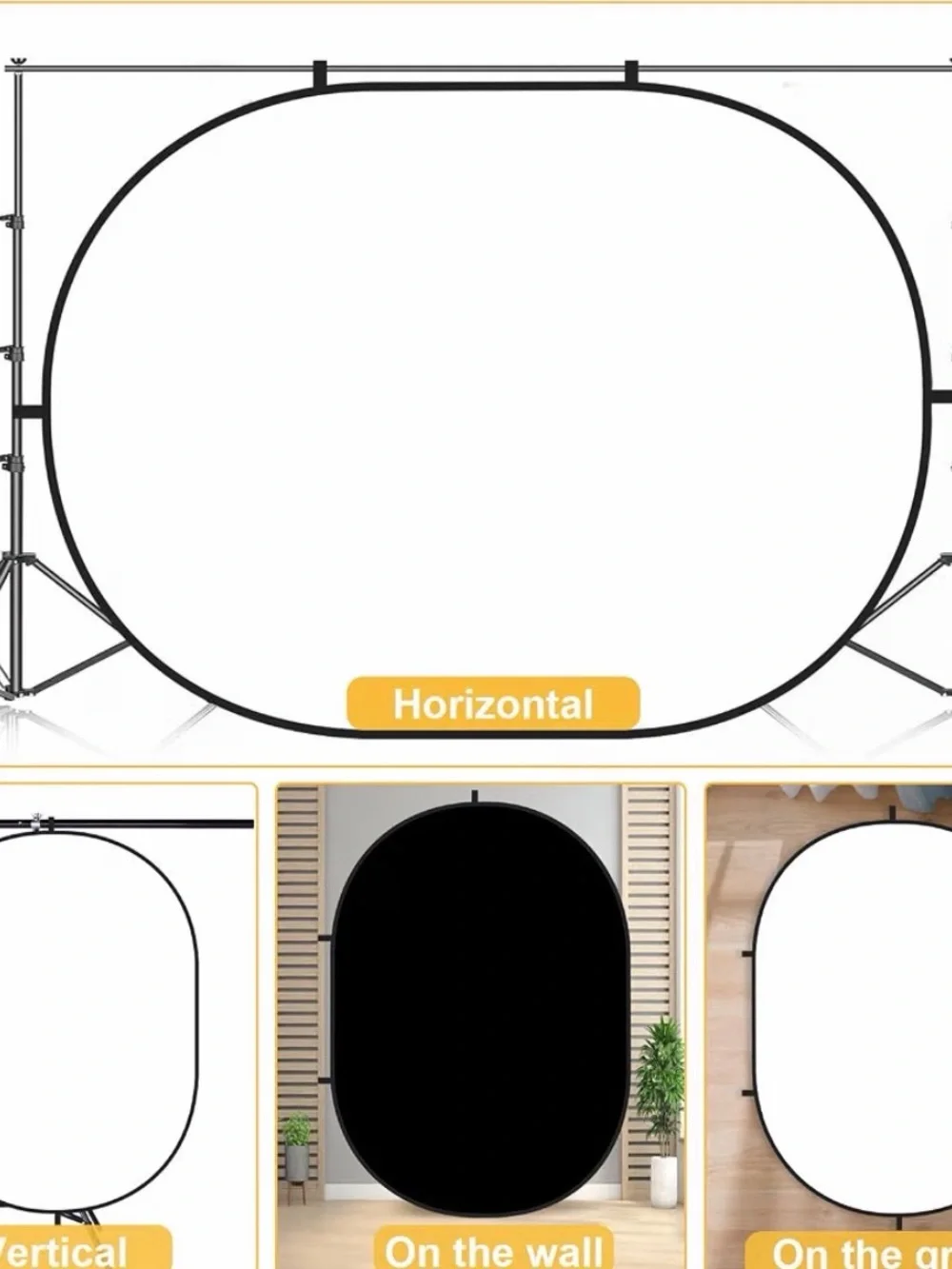 KATE 5x6.5ft Collapsible Reversible Black White Photography Backdrop